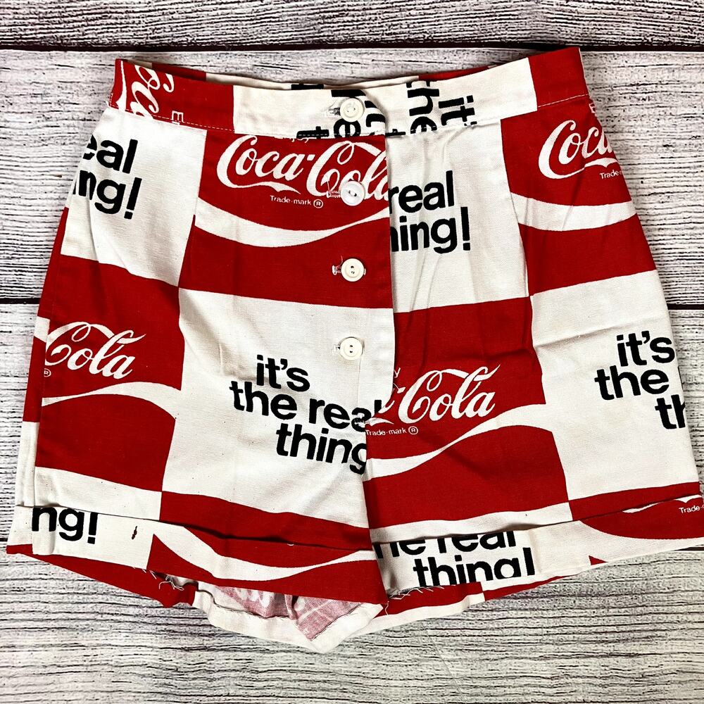 Vintage 1970s Coca-Cola All Over Print Button Fly Shorts